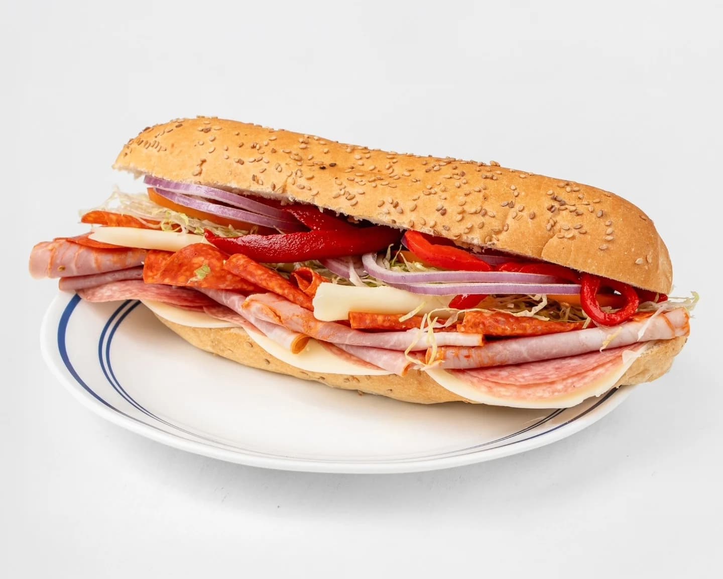 The Soprano — ham cappicola, salami, pepperoni, provolone, lettuce, tomato, and roasted peppers